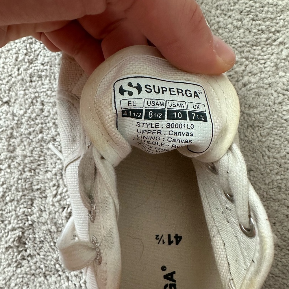 White fabric platform Supergas size 10